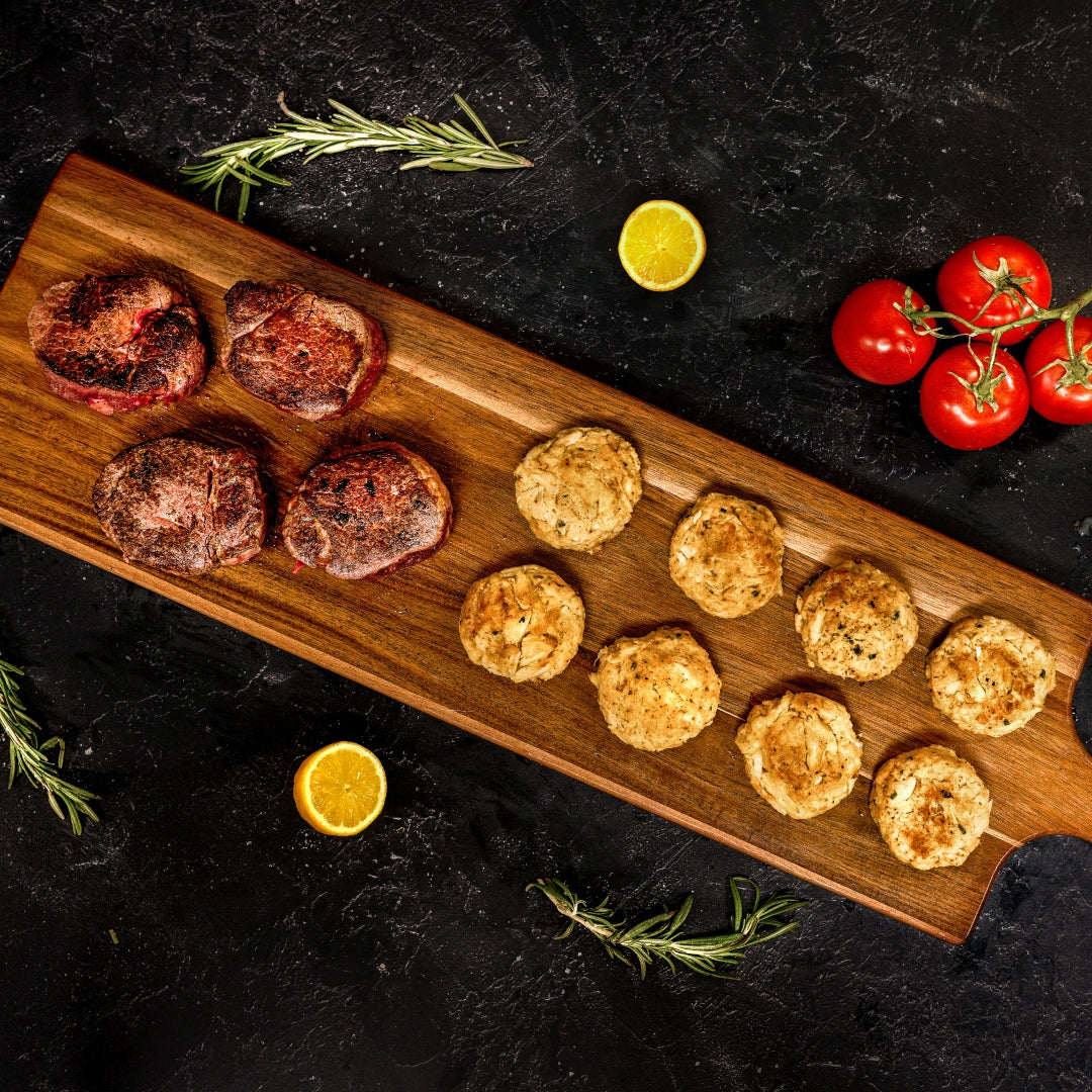 Filet Mignon & Jumbo Lump Crab Cakes Cooked